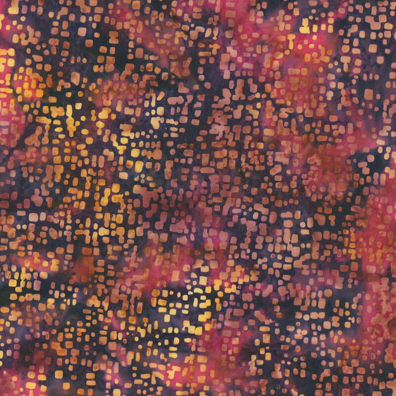 irregular shaped boxes of mottled orange scattered on a mottled dark burgundy background
