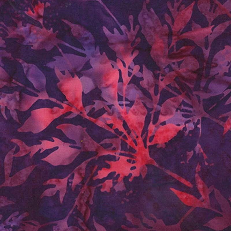 amethyst purple watercolor fabric with an overlay of pink and light purple leaves
