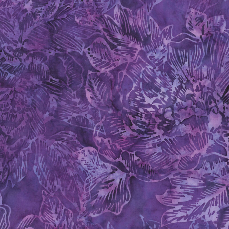 A mottled purple fabric with lighter purple flowers. 