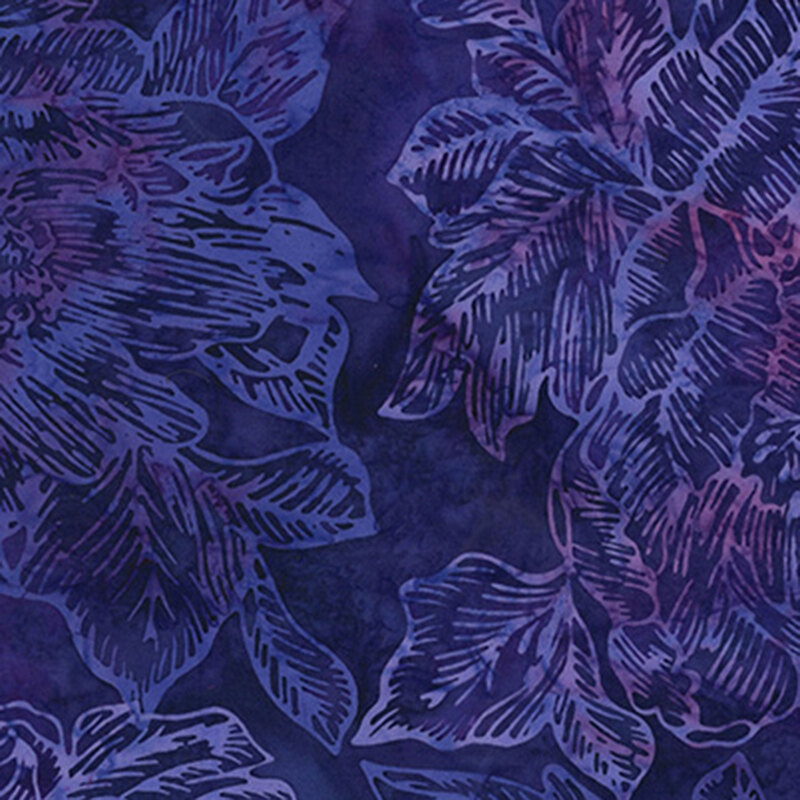 A mottled purple fabric with lighter purple flowers. 
