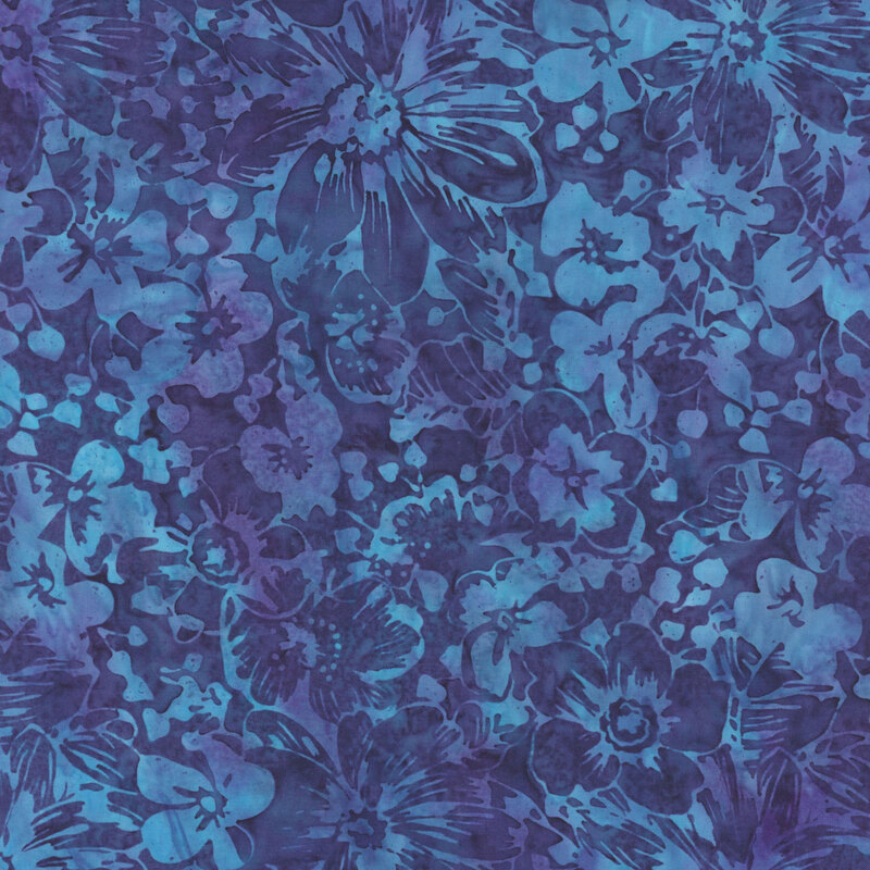 A mottled dark blue fabric with lighter blue flowers. 
