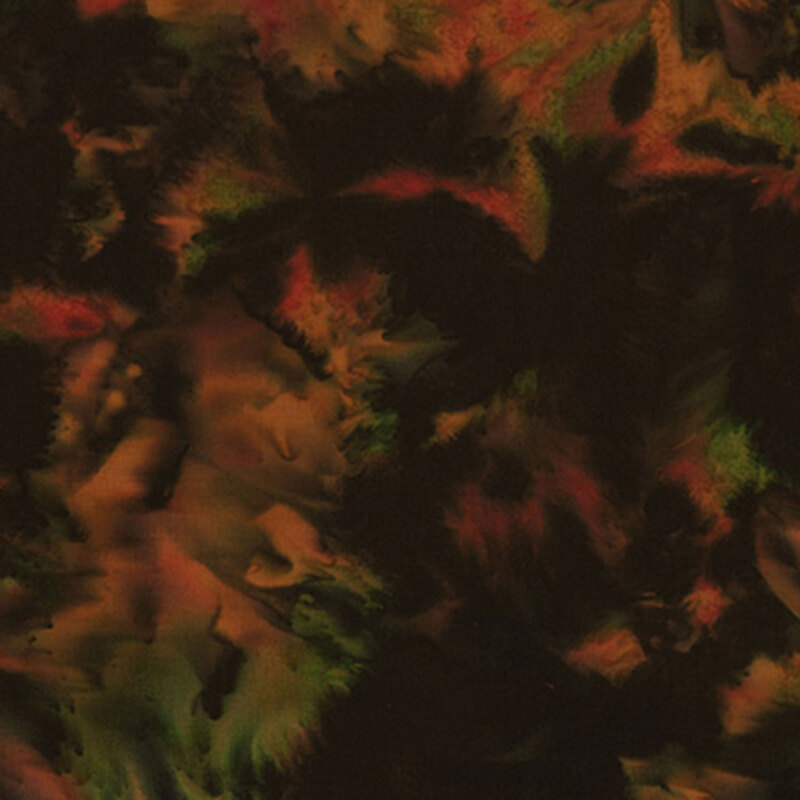 watercolor orange and green on black fabric