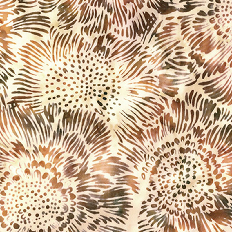 mottled cream fabric featuring mottled burnt sienna sunflower outlines
