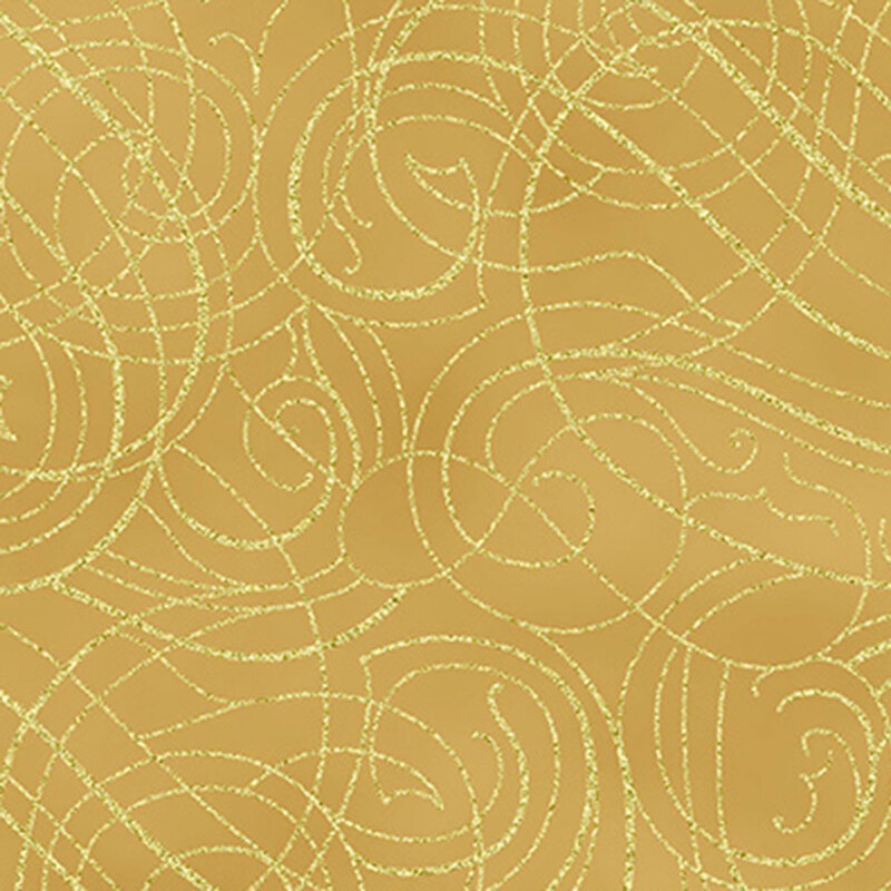 Mottled gold background with metallic gold ornamental swirls