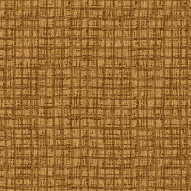 Ocher fabric with a mustard textured thatched plaid pattern