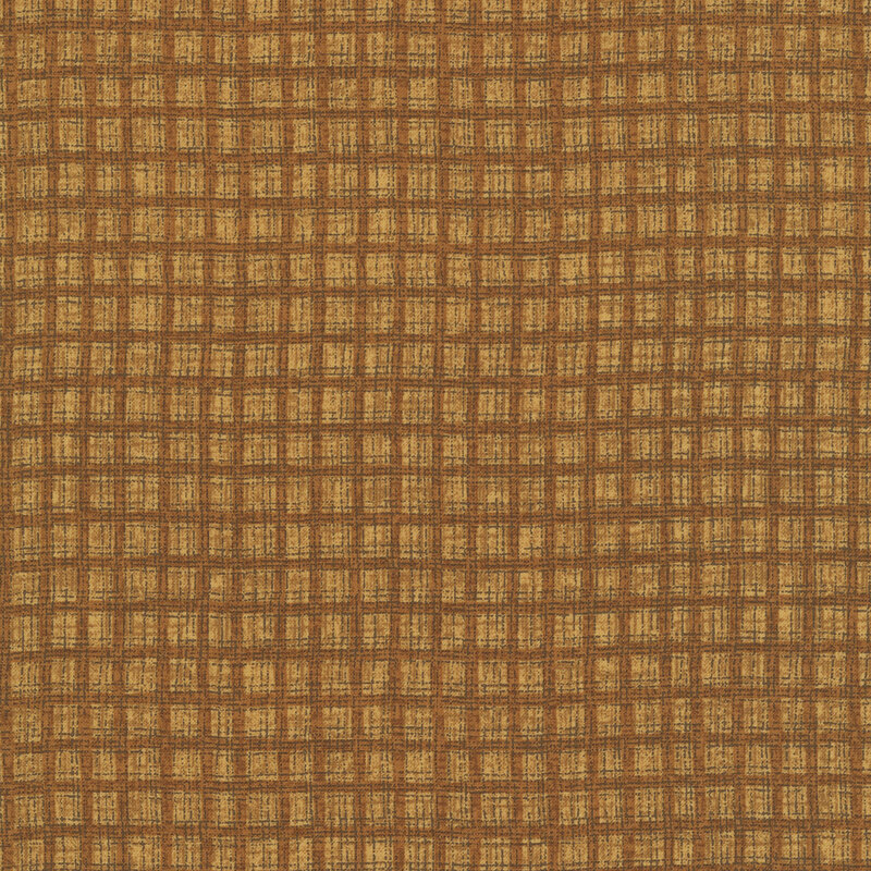 Dark Ocher fabric with a mustard textured thatched plaid pattern