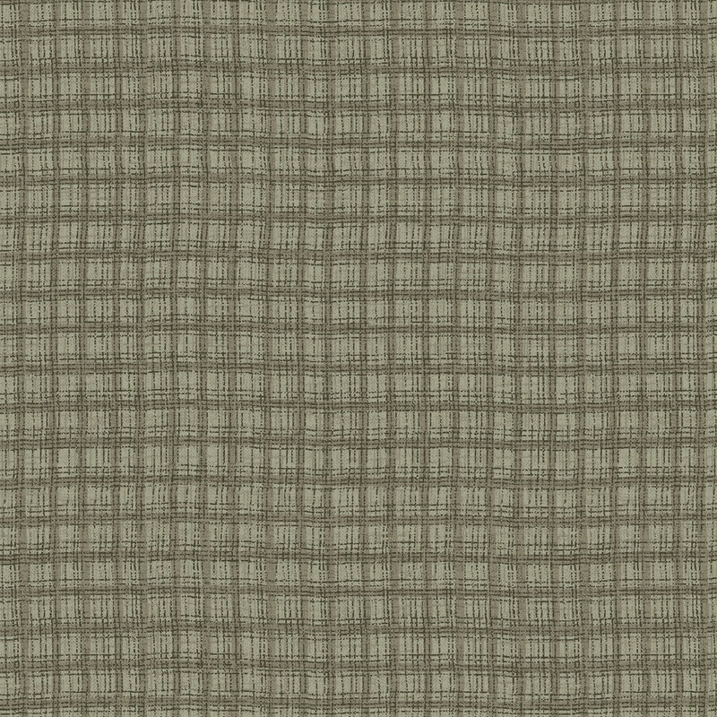 Sage green fabric with a khaki textured thatched plaid pattern