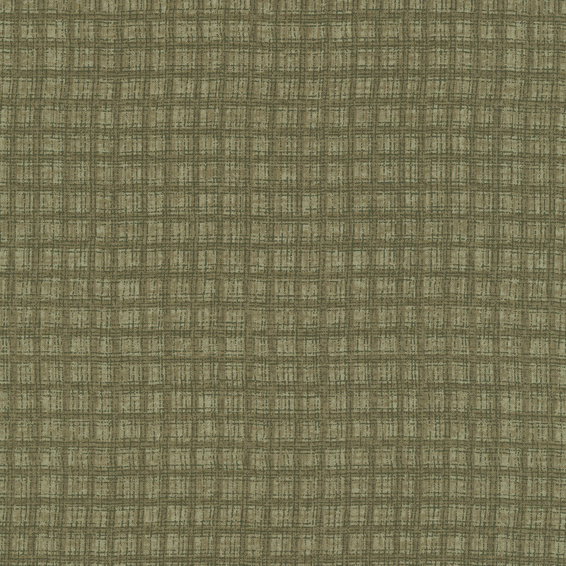 Sage green fabric with a khaki textured thatched plaid pattern