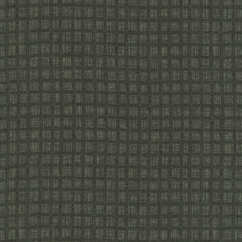 Grey blue fabric with a dark laurel textured thatched plaid pattern