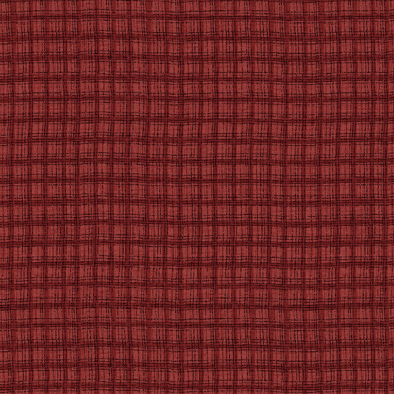 Brick red fabric with a maroon textured thatched plaid pattern