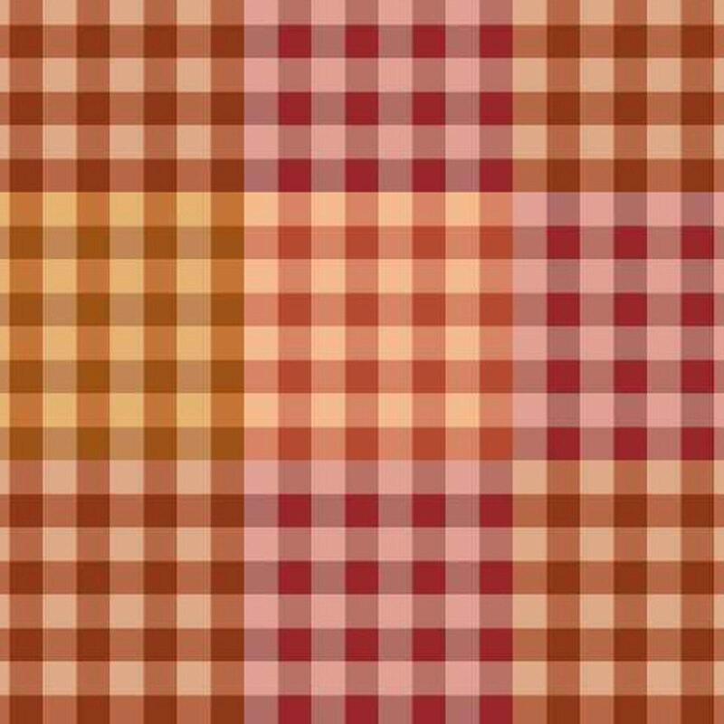 gingham pattern in squares of brown, red, orange, and peach 