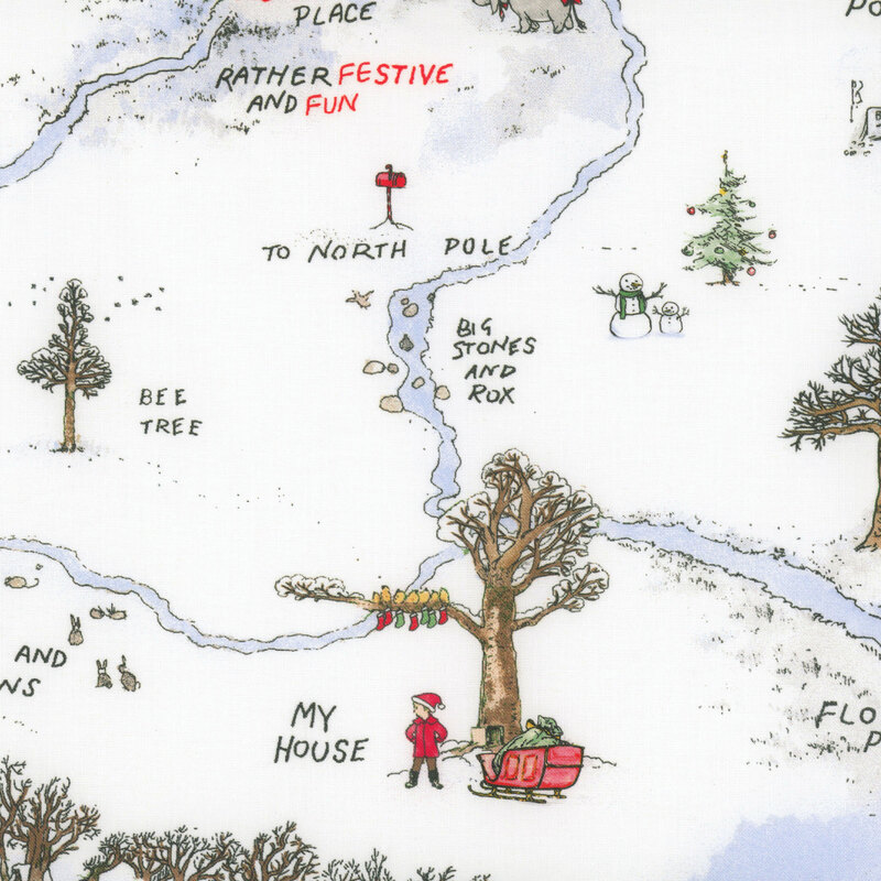 snow white fabric featuring a map of the Hundred Acre Woods