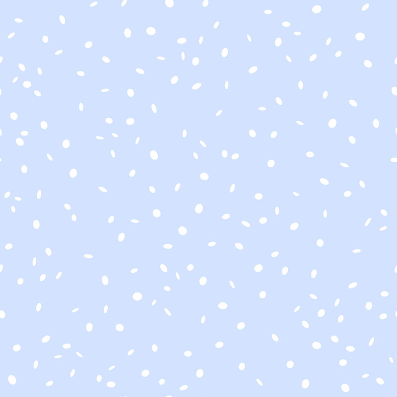 powder blue fabric featuring stylized disks like falling snow