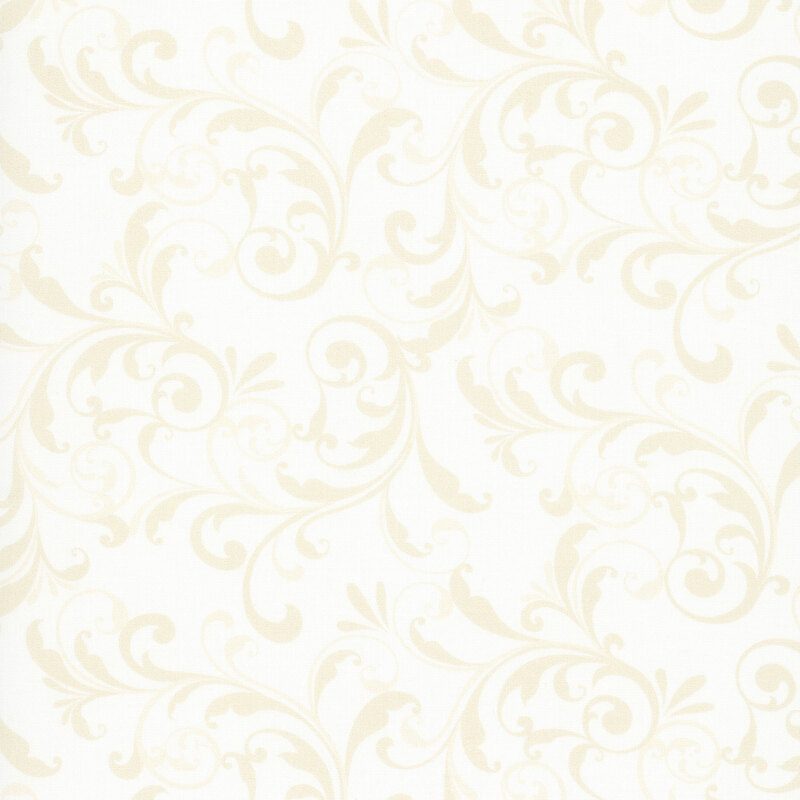soft white fabric with a cream filigree pattern.