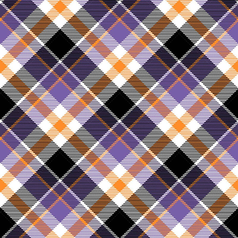 A multi color halloween plaid fabric. 