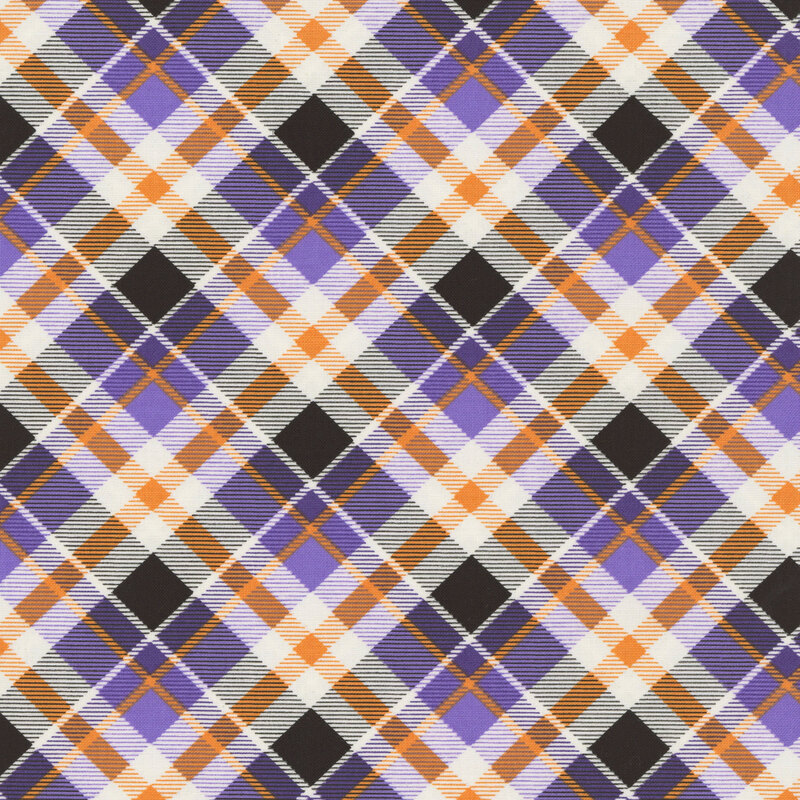 A multi color halloween plaid fabric. 