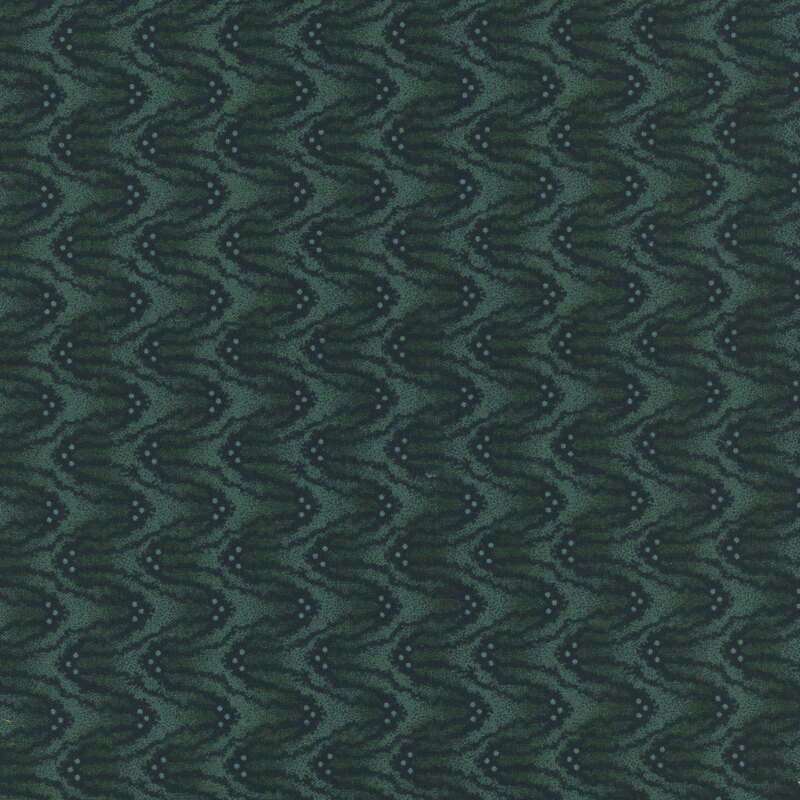 mottled dark teal fabric featuring wavy textured lines with a cluster of three pin dots at the pinnacle of each wave