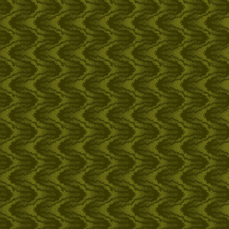 mottled dark green fabric featuring rows of wavy textured lines