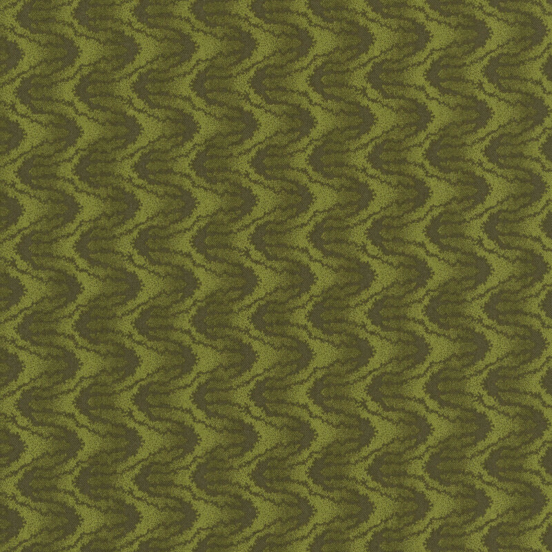 mottled dark green fabric featuring rows of wavy textured lines
