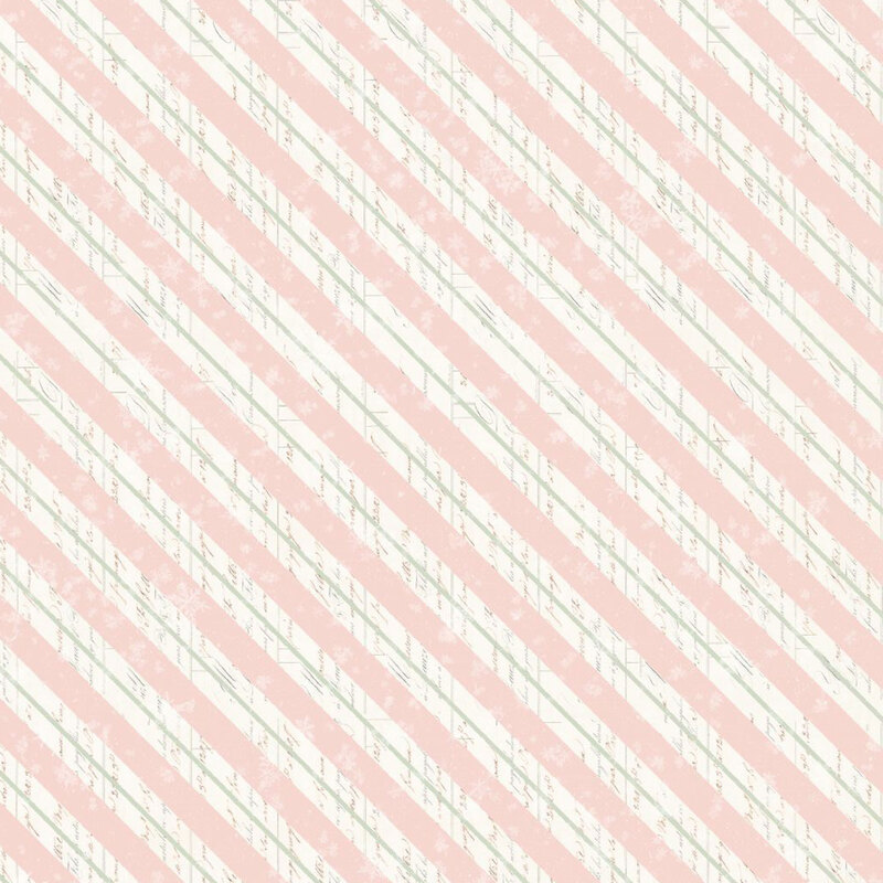 A light pink and white striped fabric with small green stripes. 