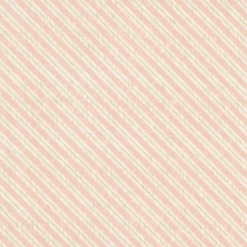 A light pink and white striped fabric with small green stripes. 
