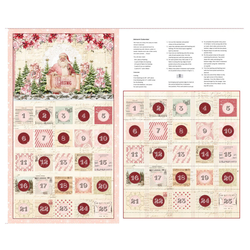 A project panel with instructions for making a advent calendar from the collection Christmas Magic from Blank Quilting Corporation. 