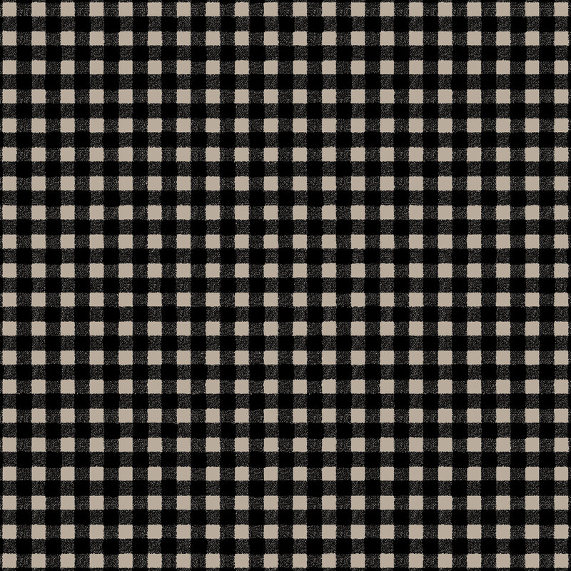Black gingham on gray fabric.