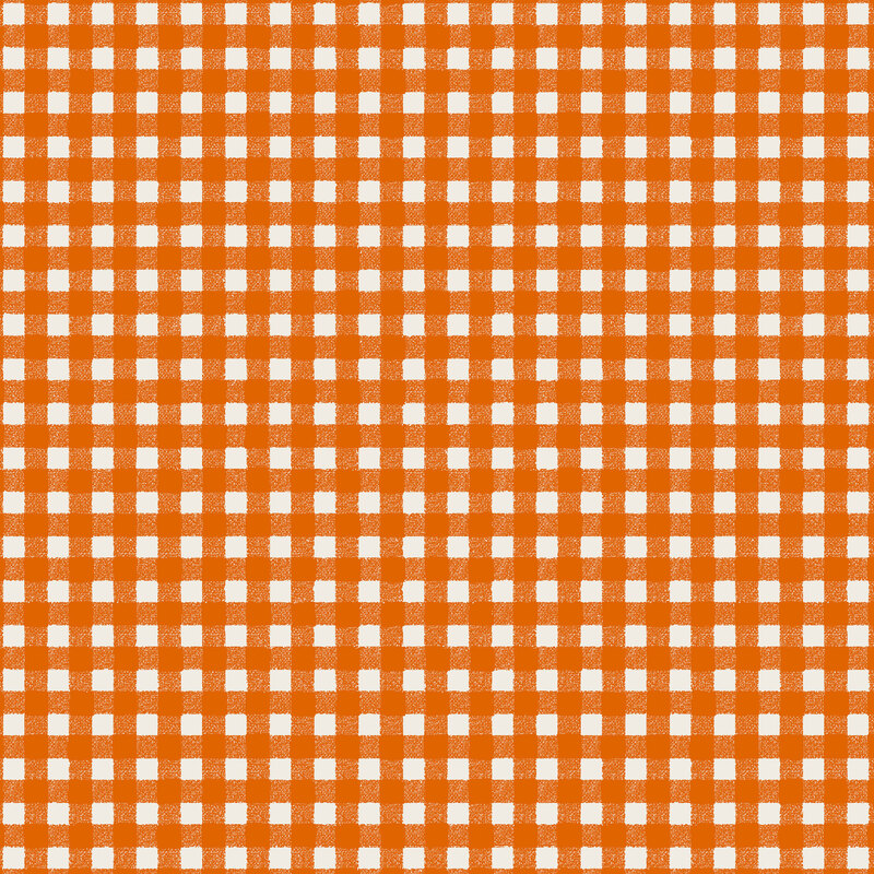 Pumpkin orange gingham on light gray fabric.