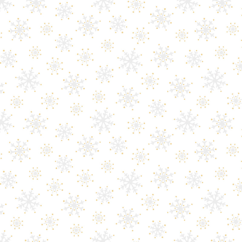 White fabric with silver snowflakes and gold dots