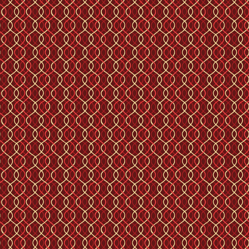 Maroon fabric with a layered pattern of wavy lines in scarlet, primary red and gold
