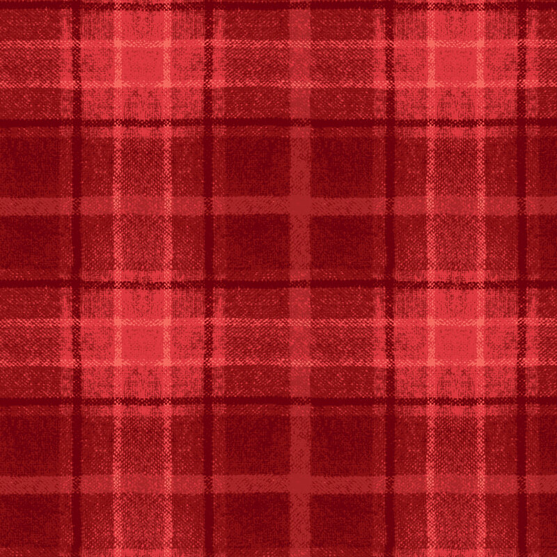 Tonal dark red plaid flannel fabric