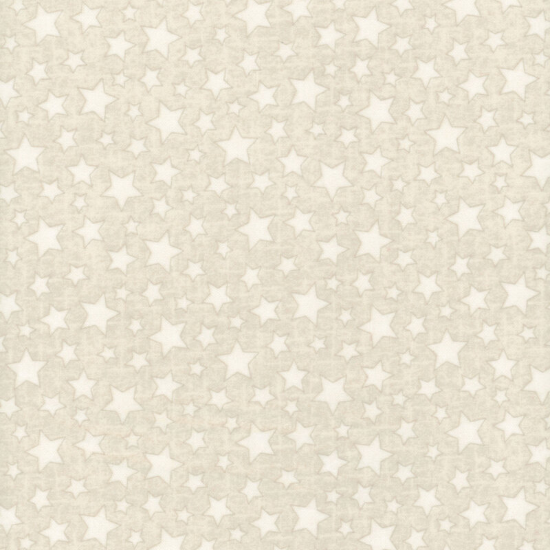 Off white stars with brown outlines tossed on a textured cream fabric