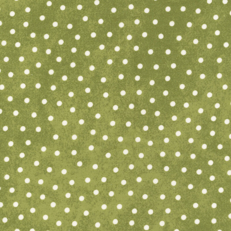 white polka dots scattered on a textured pine green background