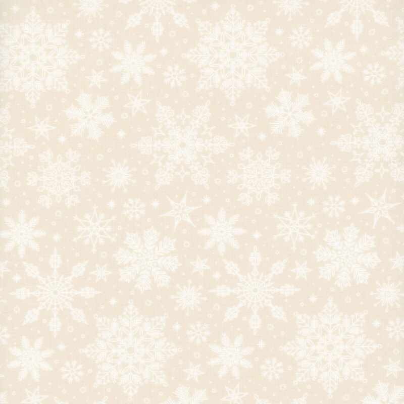 Ivory fabric tossed with ornamental snowflakes.