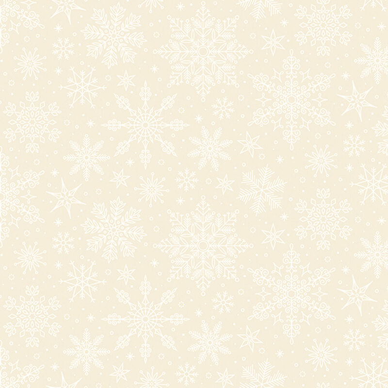 Ivory fabric tossed with ornamental snowflakes.