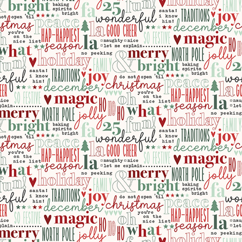 A white fabric with christmas sayings. 
