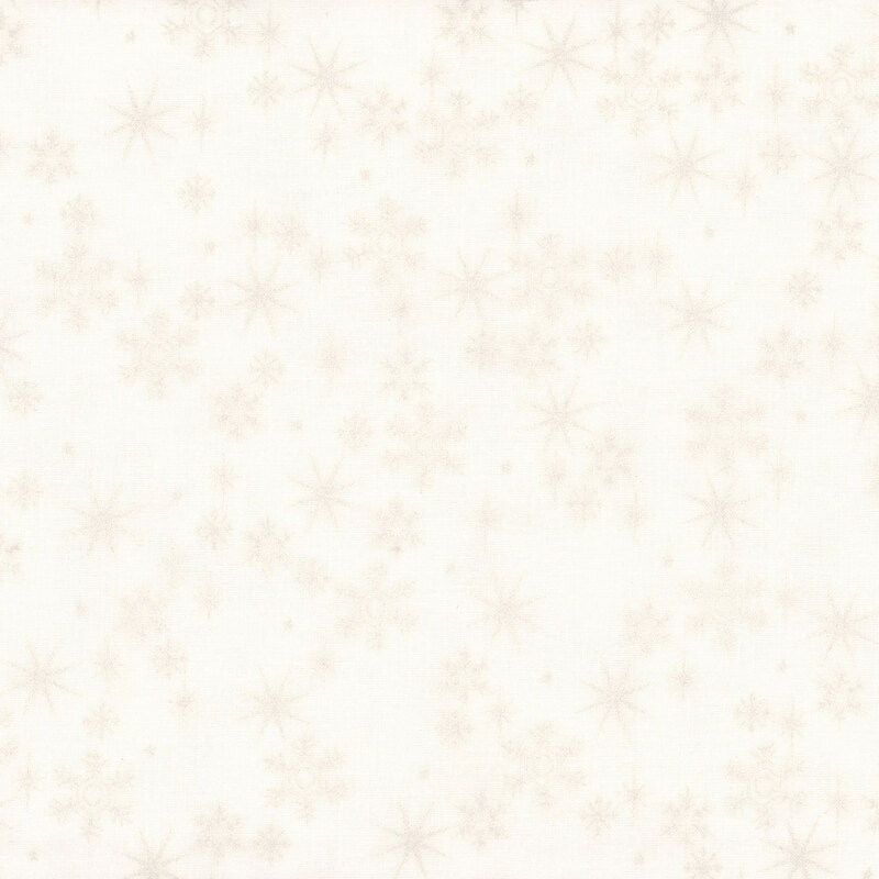 Cream fabric with scattered snowflakes and stars with pearlized accents.