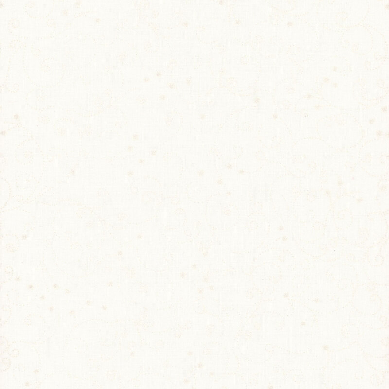 Cream fabric with tiny scattered stars and swirling filigree with pearlized accents.