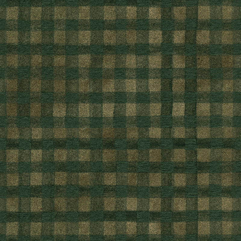 Textured moss green fabric with a rustic green gingham pattern