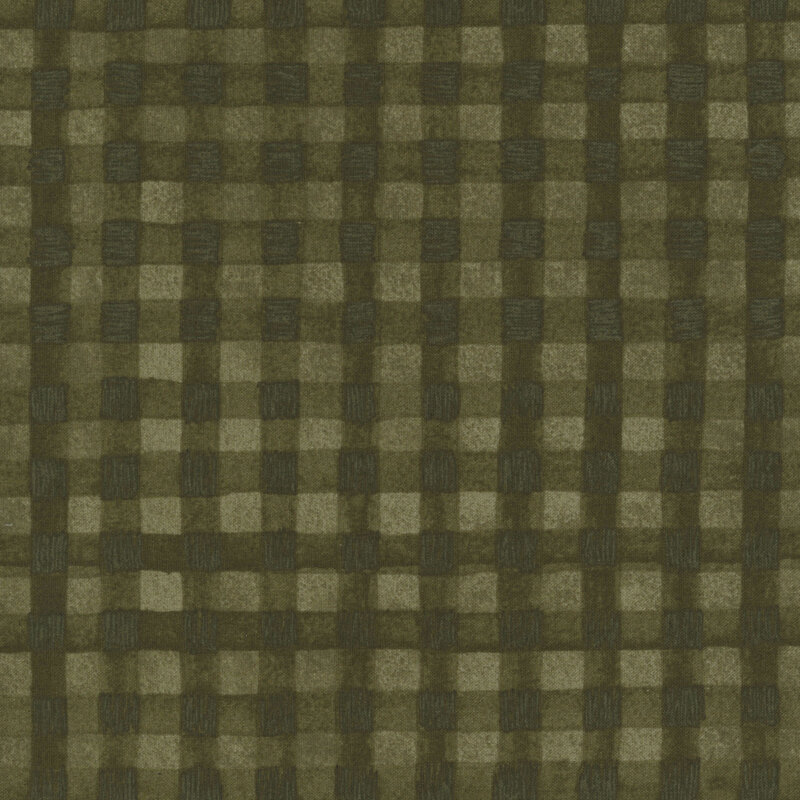 Textured moss green fabric with a rustic green gingham pattern