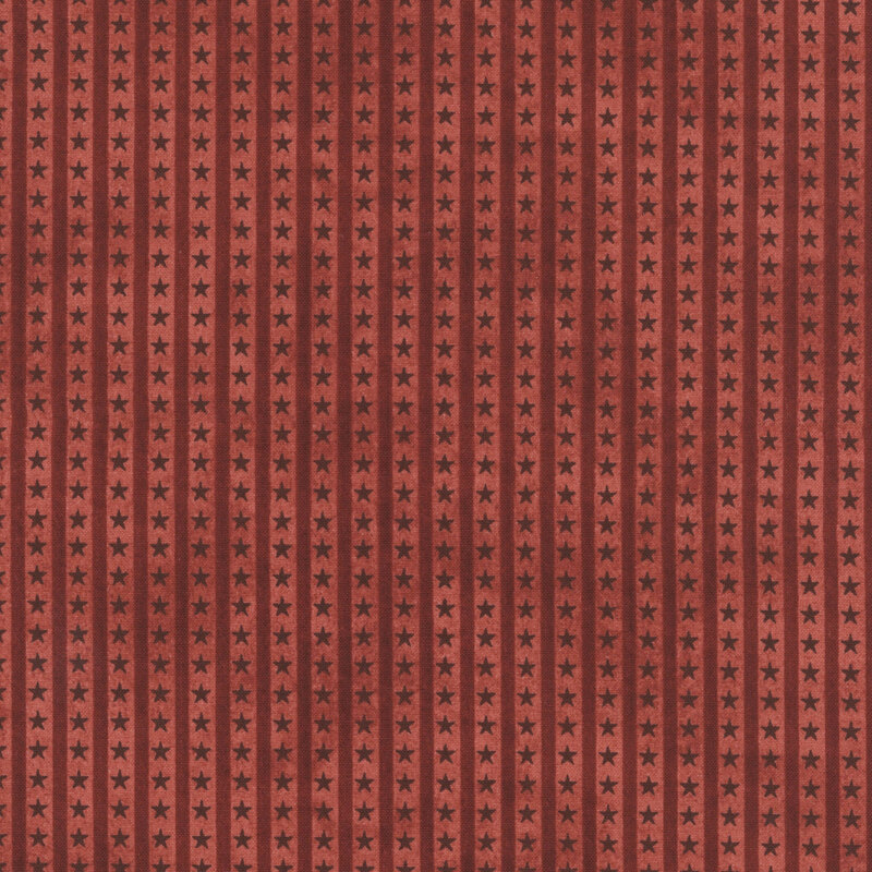 Mottled maroon fabric with red vertical stripes and deep red stars 
