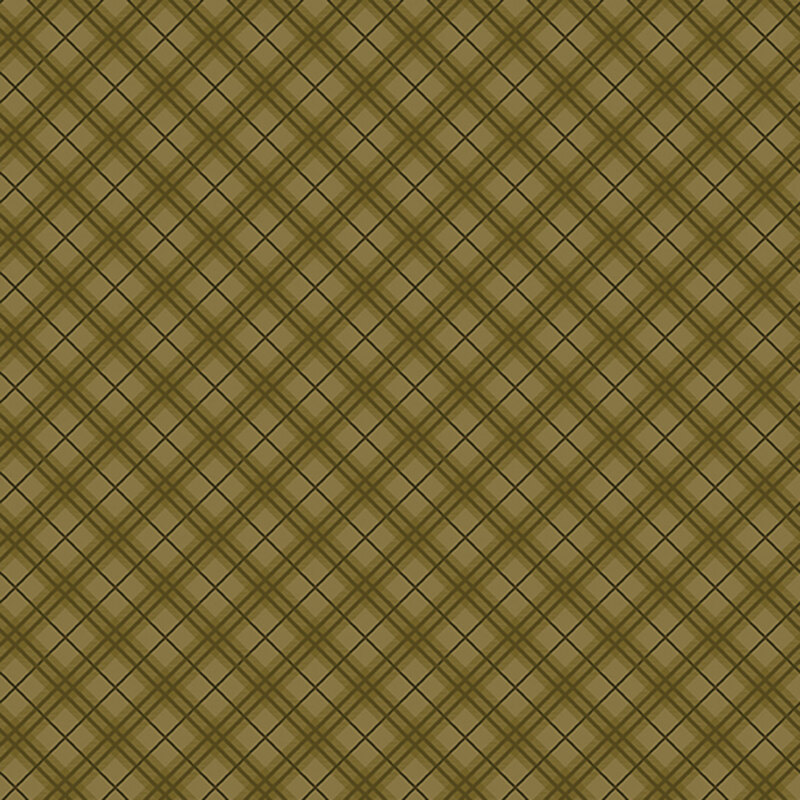 Olive green diagonal plaid fabric