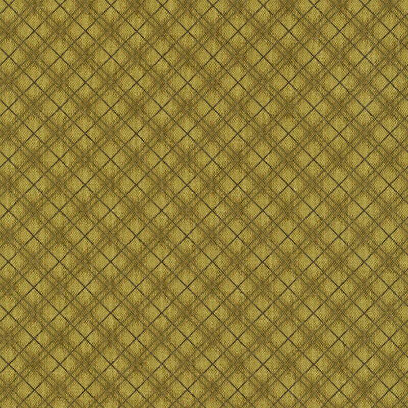Olive green diagonal plaid fabric