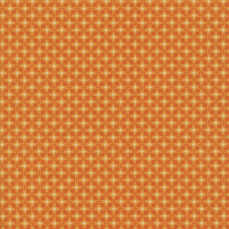 A retro geometric print with dark, medium, and light orange