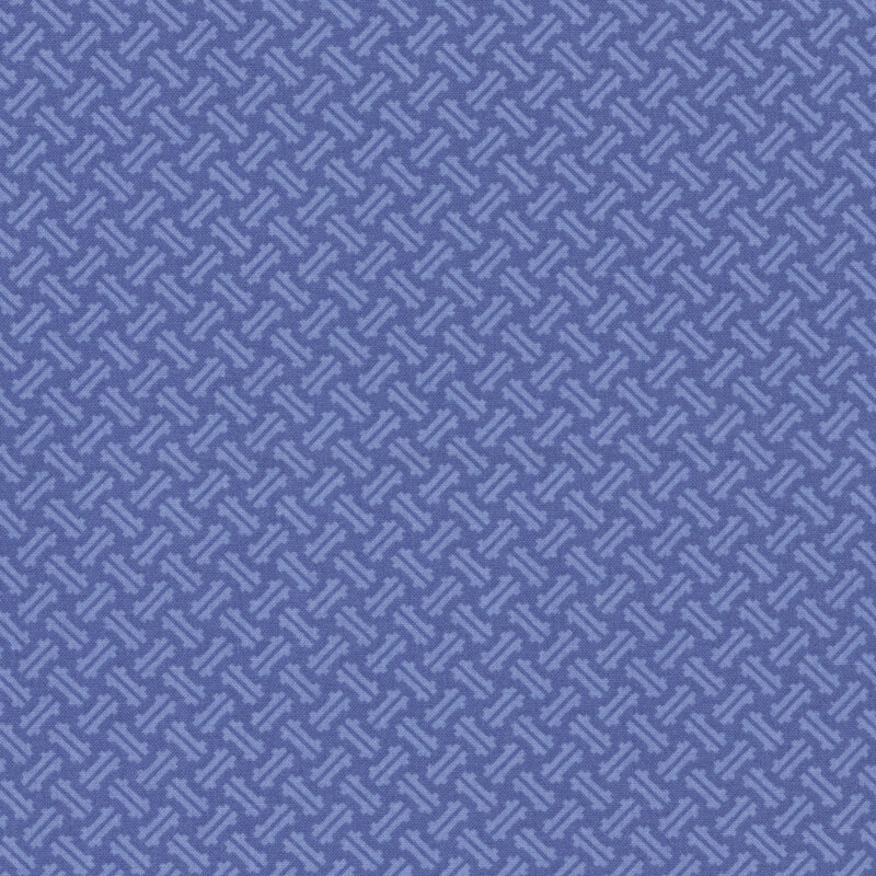Geometric dashes on tonal blueberry fabric.