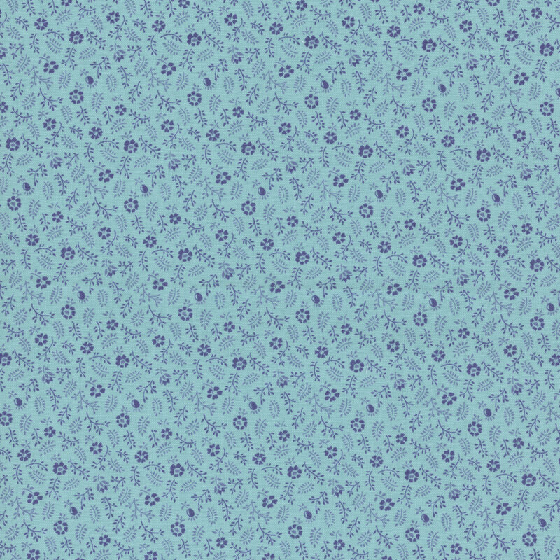 Light blue fabric featuring calico florals and leaves.
