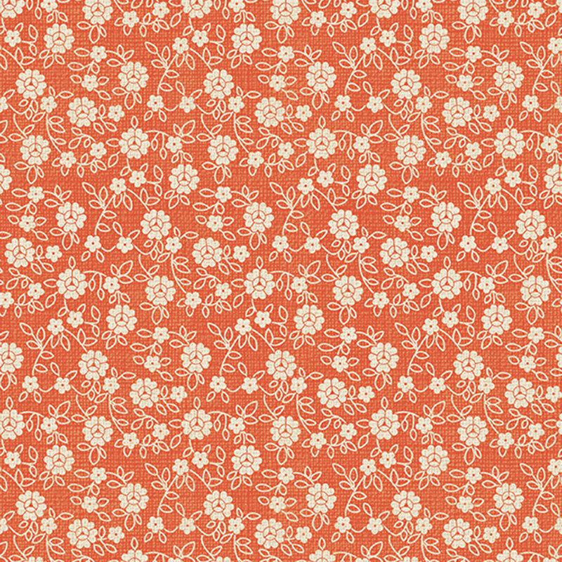 Woven textured pumpkin orange background with white florals