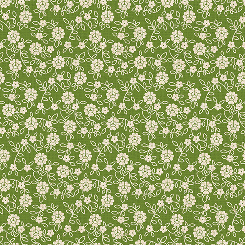 Woven textured leaf green background with white florals