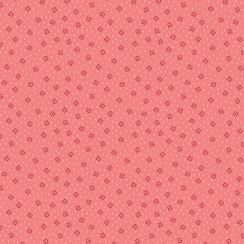 Geometric magenta swirls and white dashes on a bubblegum pink background 