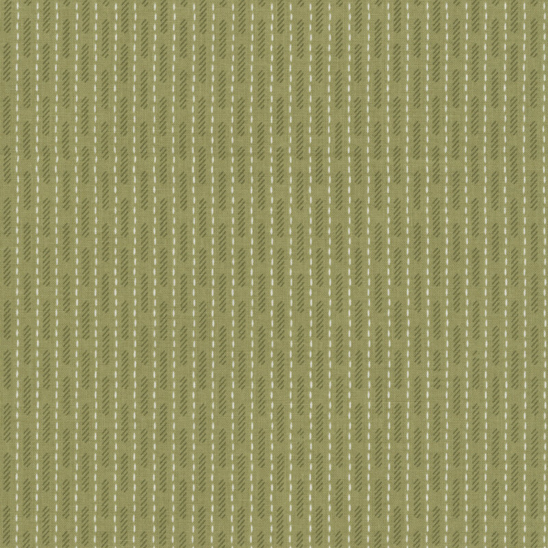 herb green fabric with vertical white dashes and a pattern of dark olive diagonal lines